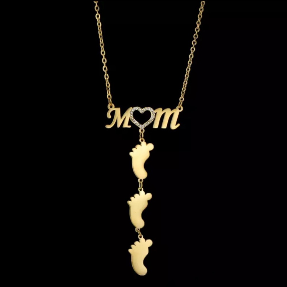 NEW Gold Mom Heart Kids Feet Necklace